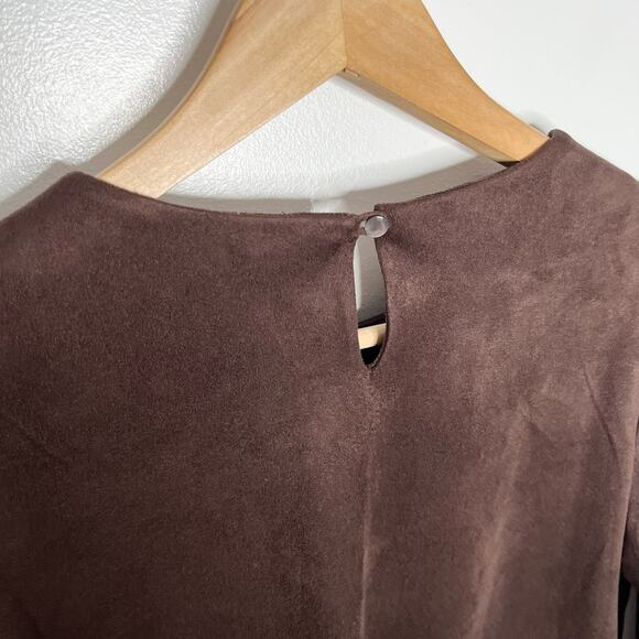 J. McLaughlin Keaton Faux Suede Top Womens Small Brown Bell Sleeve Keyhole Back - Picture 7 of 9
